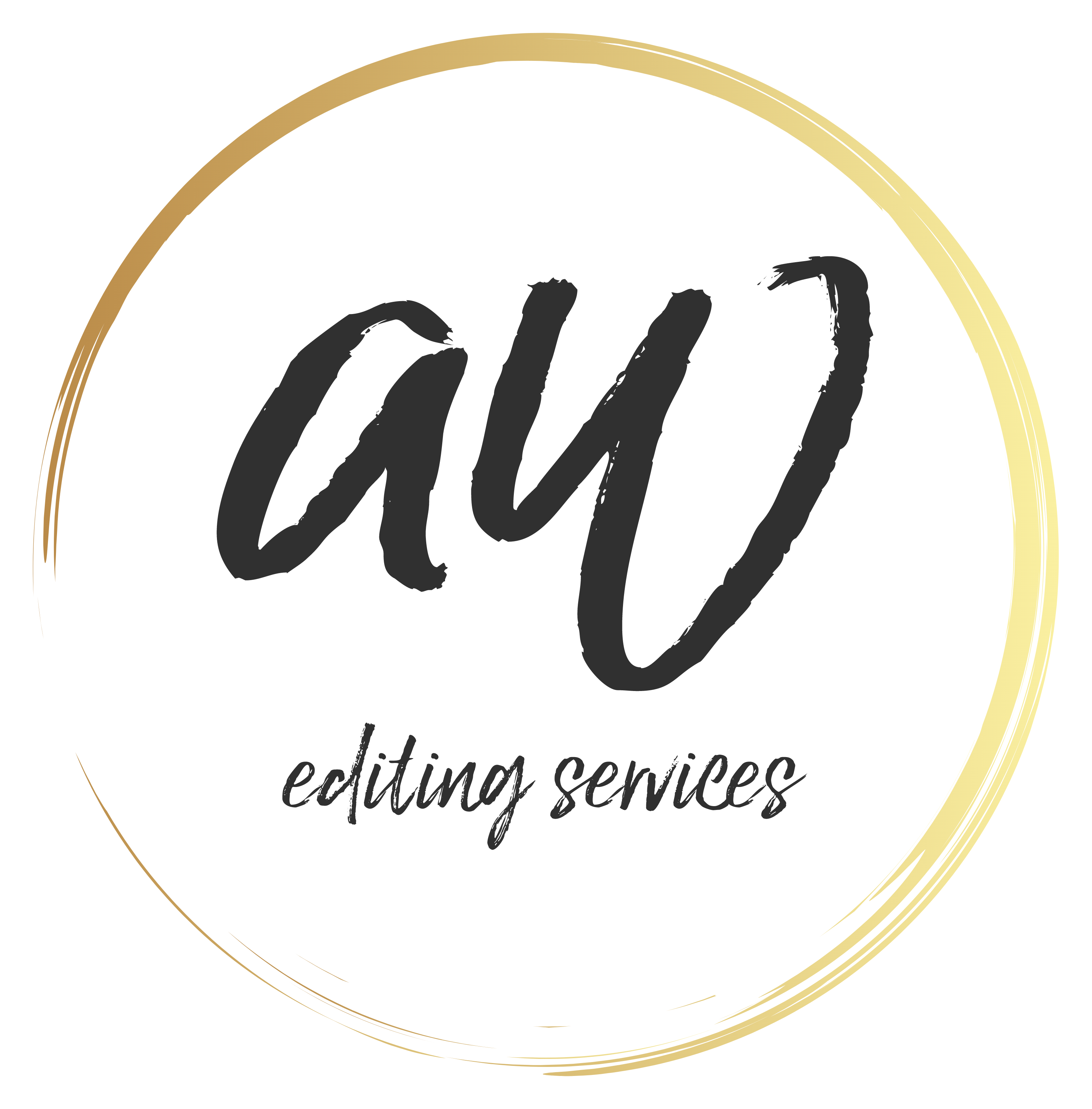 One version of Amanda Webster’s business logo. Her initials and the words “editing services” enclosed in a circle.