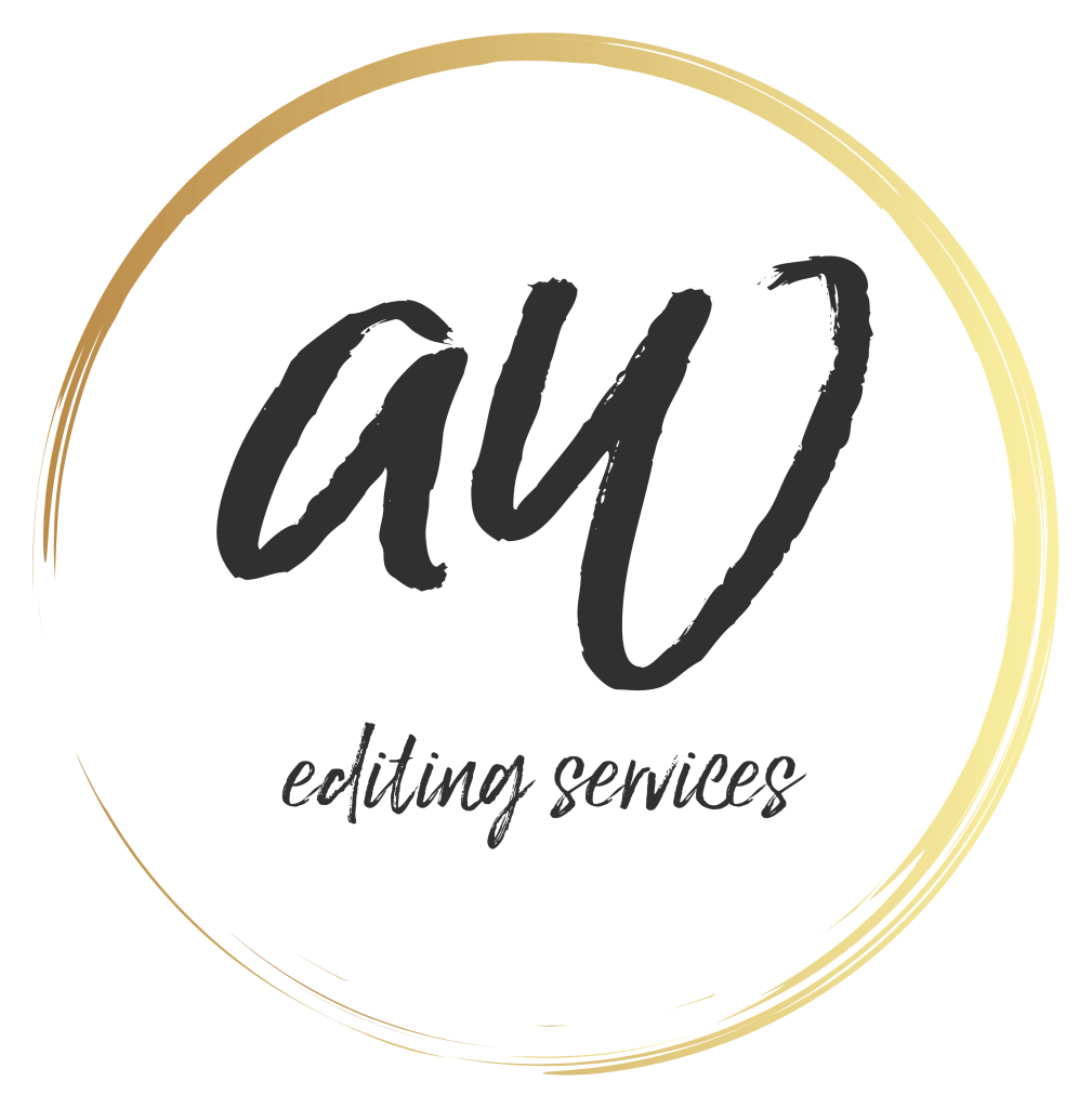 One version of Amanda Webster’s business logo. Her initials and the words “editing services” enclosed in a circle.