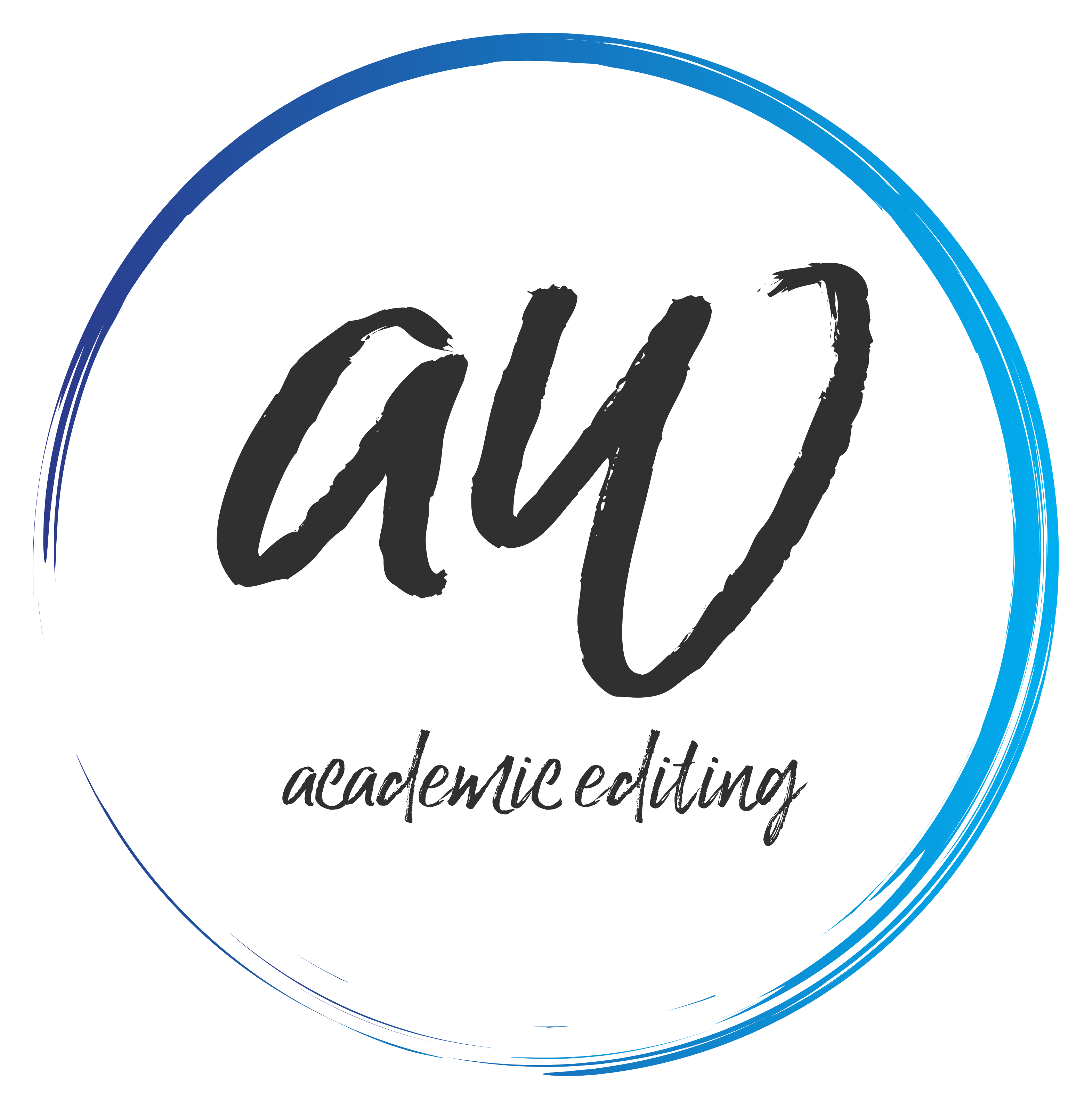 One version of Amanda Webster’s business logo. Her initials and the words “academic editing” enclosed in a circle.
